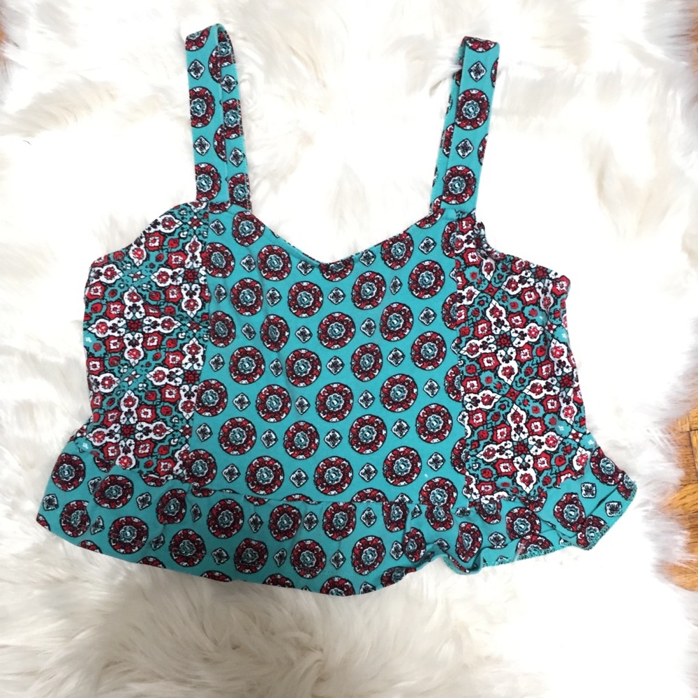 ☀️Kendall & Kylie Teal Floral Print Peplum Top Small